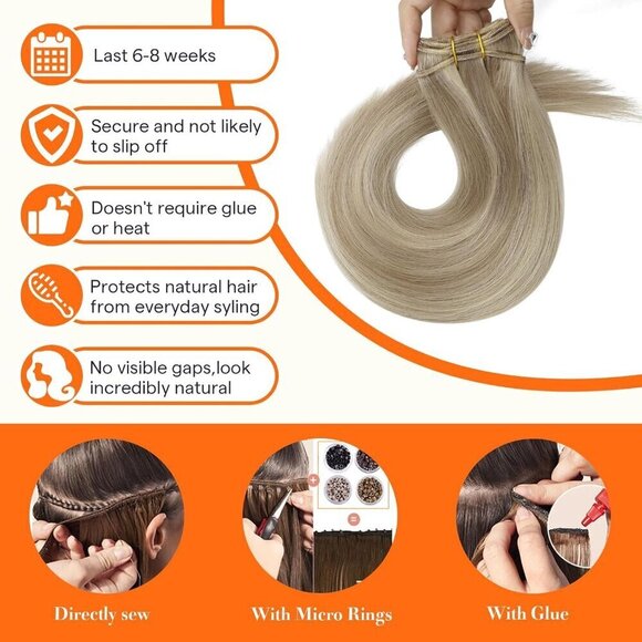 Weft Hair Extensions Human Hair 22 Inch Sew In Hair Extensions Remy Straight Hai - Picture 4 of 9